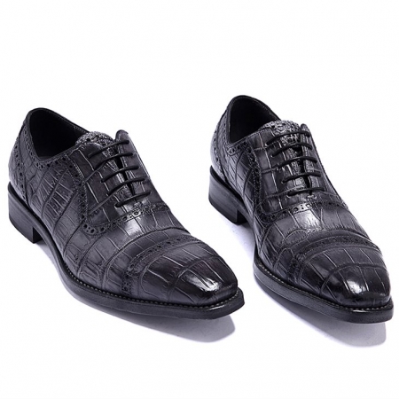 Modern Alligator Cap Toe Oxford Formal Lace-up Dress Shoes-Gray-1