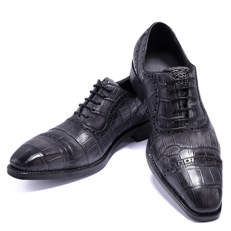 Modern Alligator Cap Toe Oxford Formal Lace-up Dress Shoes-Gray-2