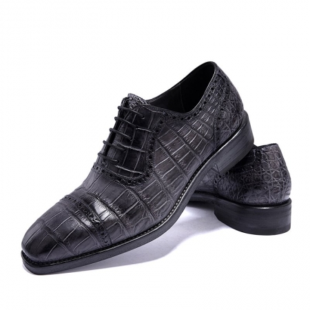 Modern Alligator Cap Toe Oxford Formal Lace-up Dress Shoes-Gray