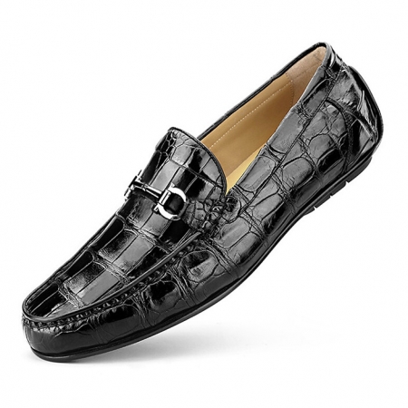 Alligator Driving Style Moccasin Shoes Penny Loafers-Black