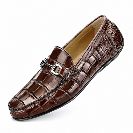 Alligator Driving Style Moccasin Shoes Penny Loafers-Brown