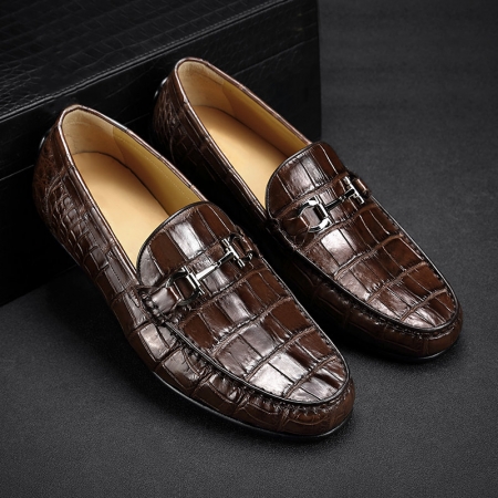 Alligator Driving Style Moccasin Shoes Penny Loafers for Men-Brown